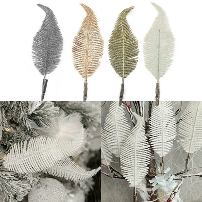 5pcs  Glitter Feather Leaves Clips