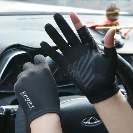 Ice Silk Half-Finger Gloves - High Elasticity for Cycling/Sports & Driving