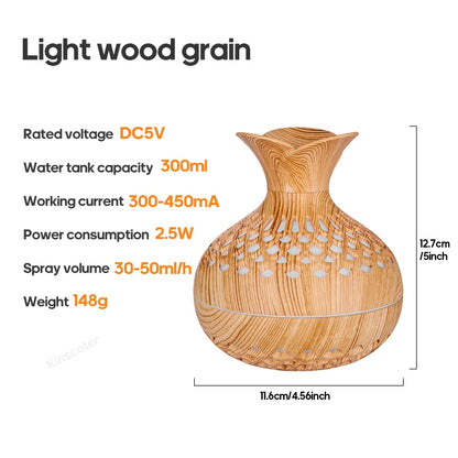 300ml Wood Grain USB Aroma Diffuser Humidifier