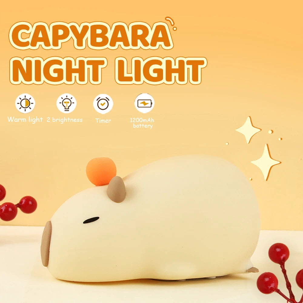 Veilleuse en silicone Capybara - Lampe de nuit rechargeable par USB à intensité variable 