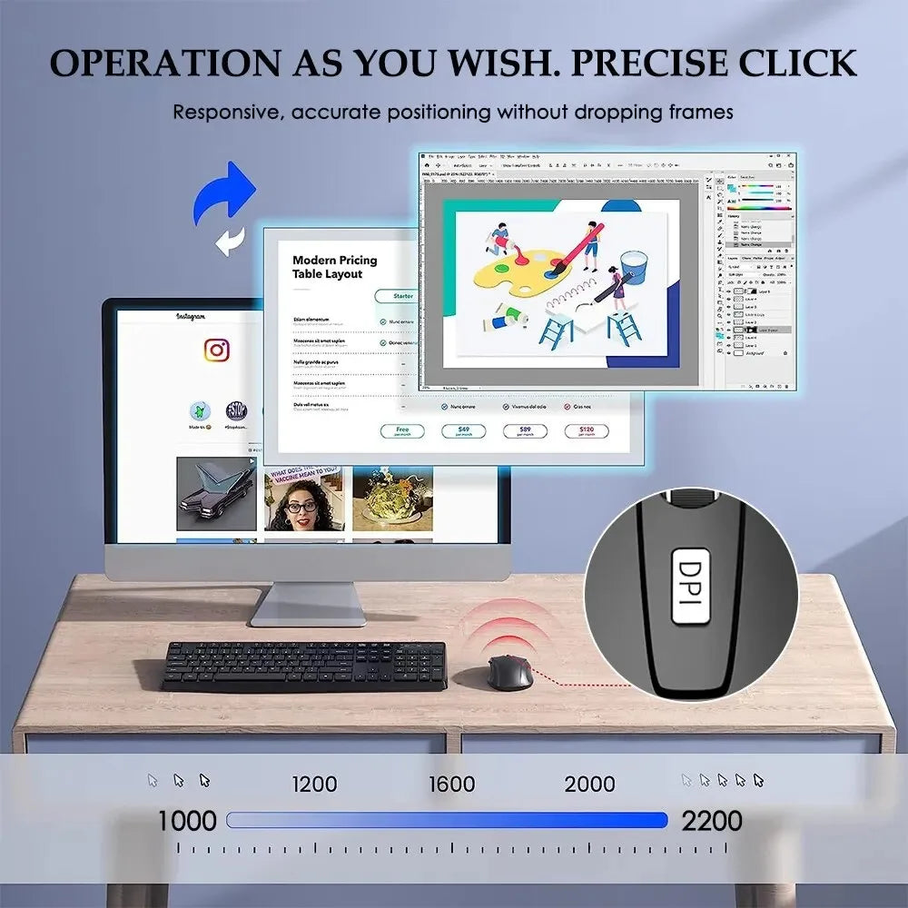 Wireless 2.4G Portable Optical Ergonomic Mice USB Adapter Mouse