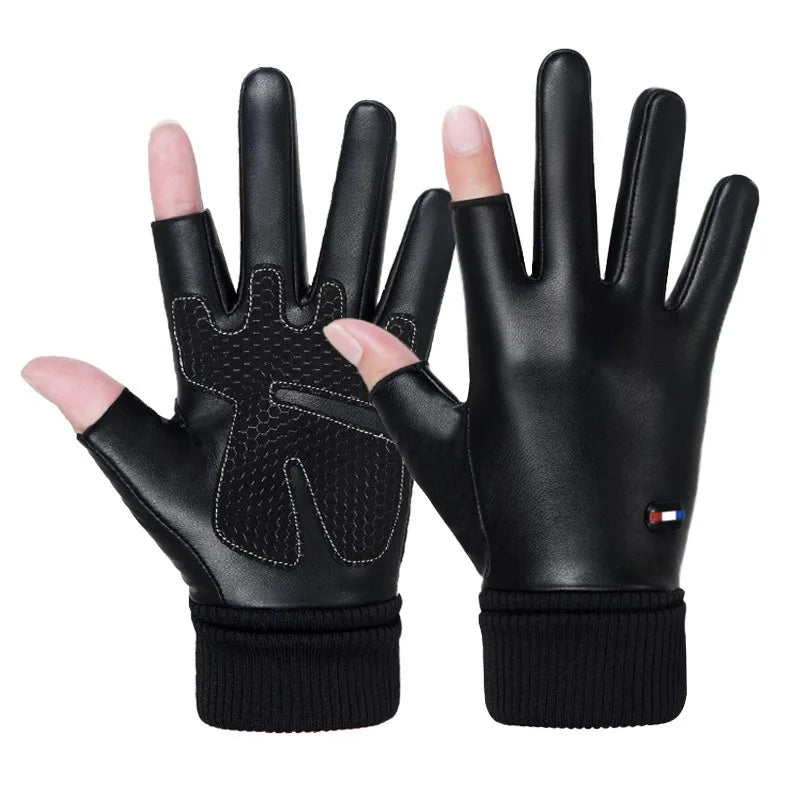 Waterproof PU Leather Winter Gloves - Flip-Finger
