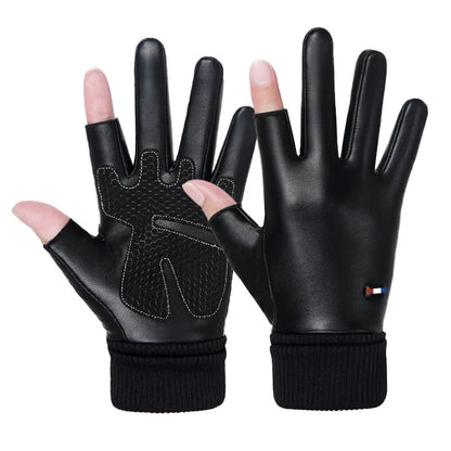 Waterproof PU Leather Winter Gloves - Flip-Finger