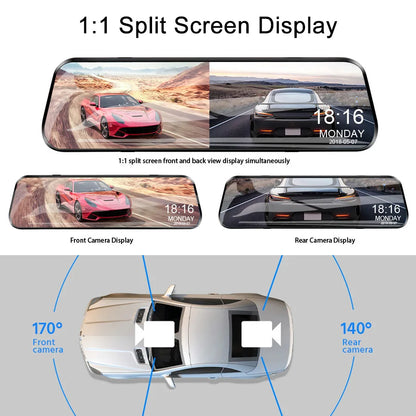 Touch Screen Mirror Dash Cam with Front & Rear Camera