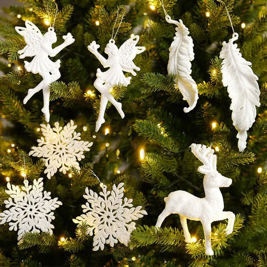 Snowflake Angel & Deer Tree Pendants - Christmas Decor