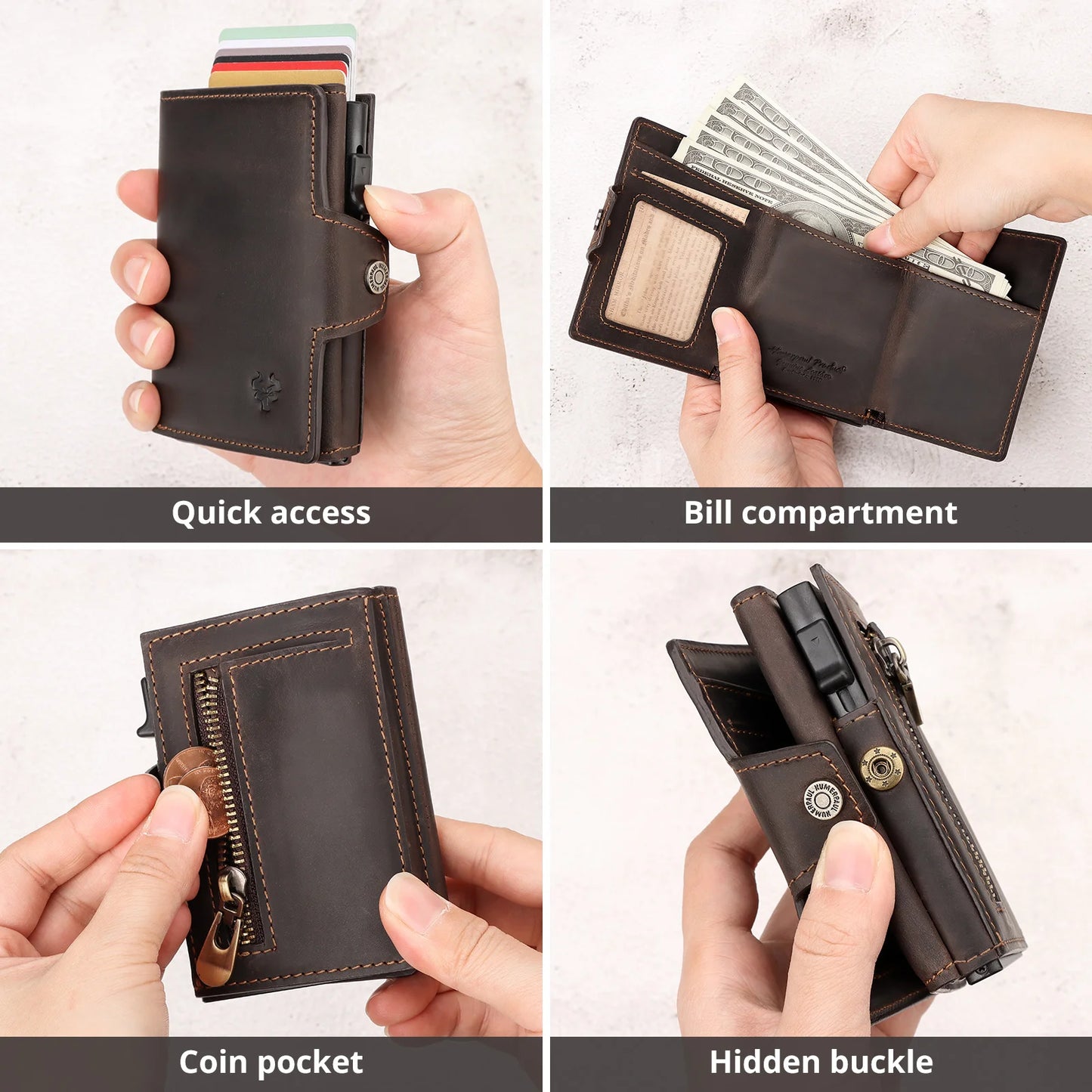 RFID-Pop-Up-Karten-Geldbörse aus echtem Leder für Herren
