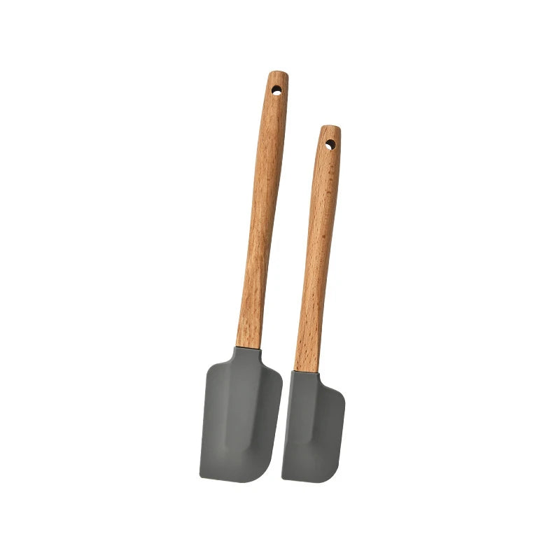 Ensemble de 2 spatules en silicone avec manche en bois