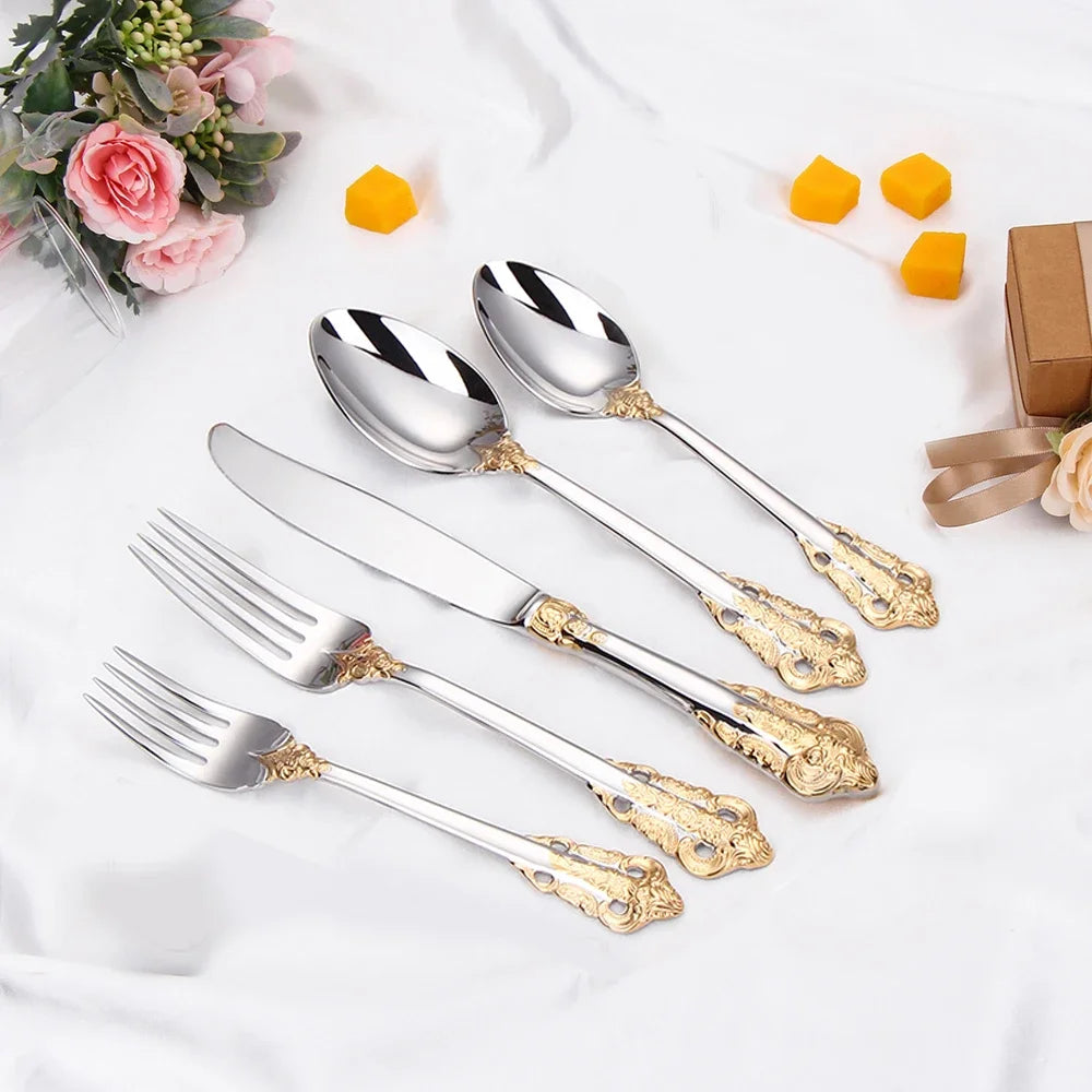 Vintage Gold-Plated Stainless Cutlery Set