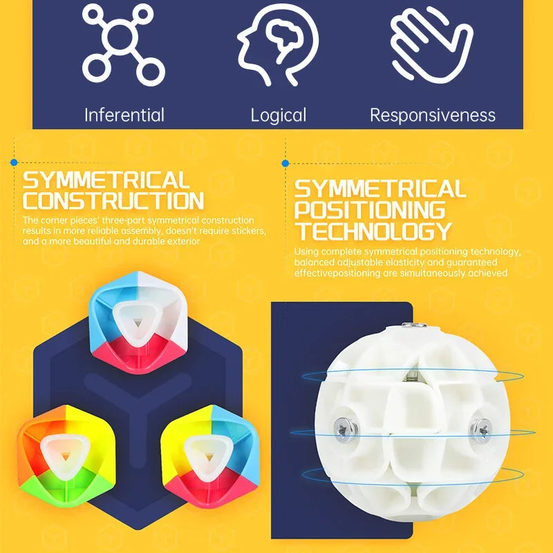 QiYi Dino Cube 3X3 Magic Speed ​​Cube - Jouet de puzzle professionnel sans autocollant pour enfants