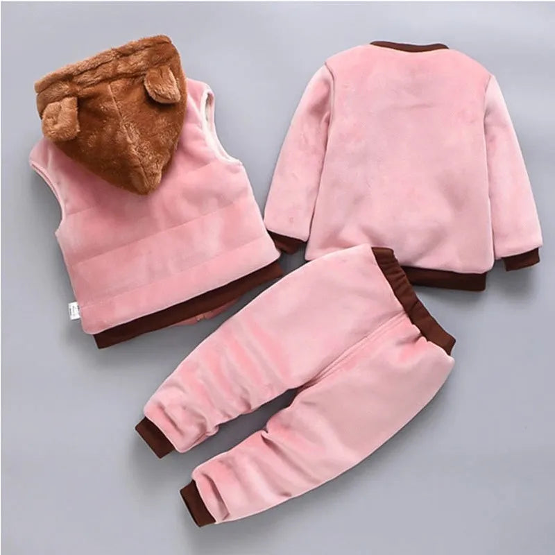 Baby Girls' Cartoon Fleece 3pcs Winter Set