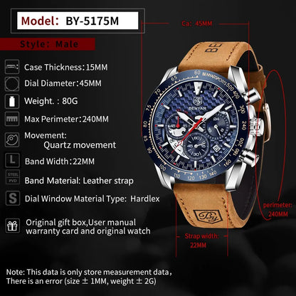 Luxury Chrono Leather Men's Watch