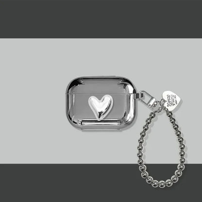 Electroplated Silver AirPods Case - Heart Keyring