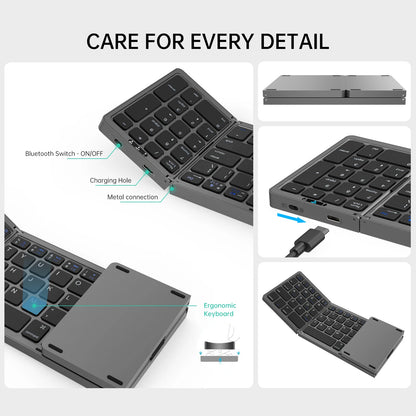 Portable Folding Bluetooth Keyboard with Number Keypad