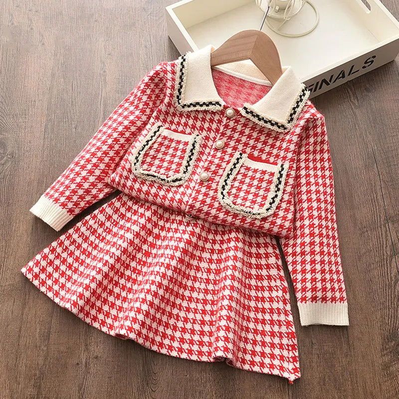 Girls Winter Clothes Set Autumn Plaid Sweater