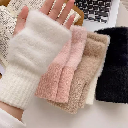 Gants d'hiver sans doigts en polaire de vison pour femmes 