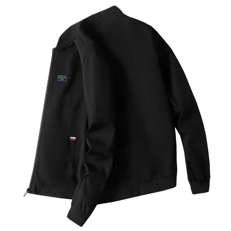 Veste coupe-vent zippée à col de baseball solide pour hommes