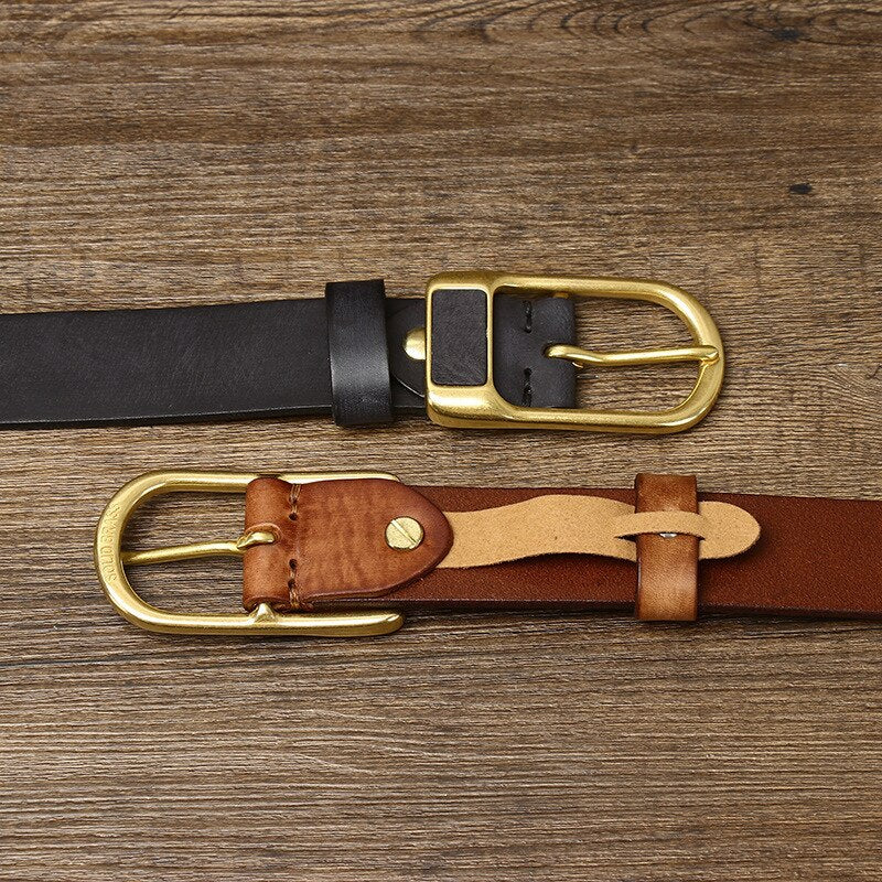 Vintage Brass Buckle Leather Belt