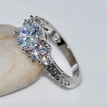 Silver Engagement White Zircon Stones Rings