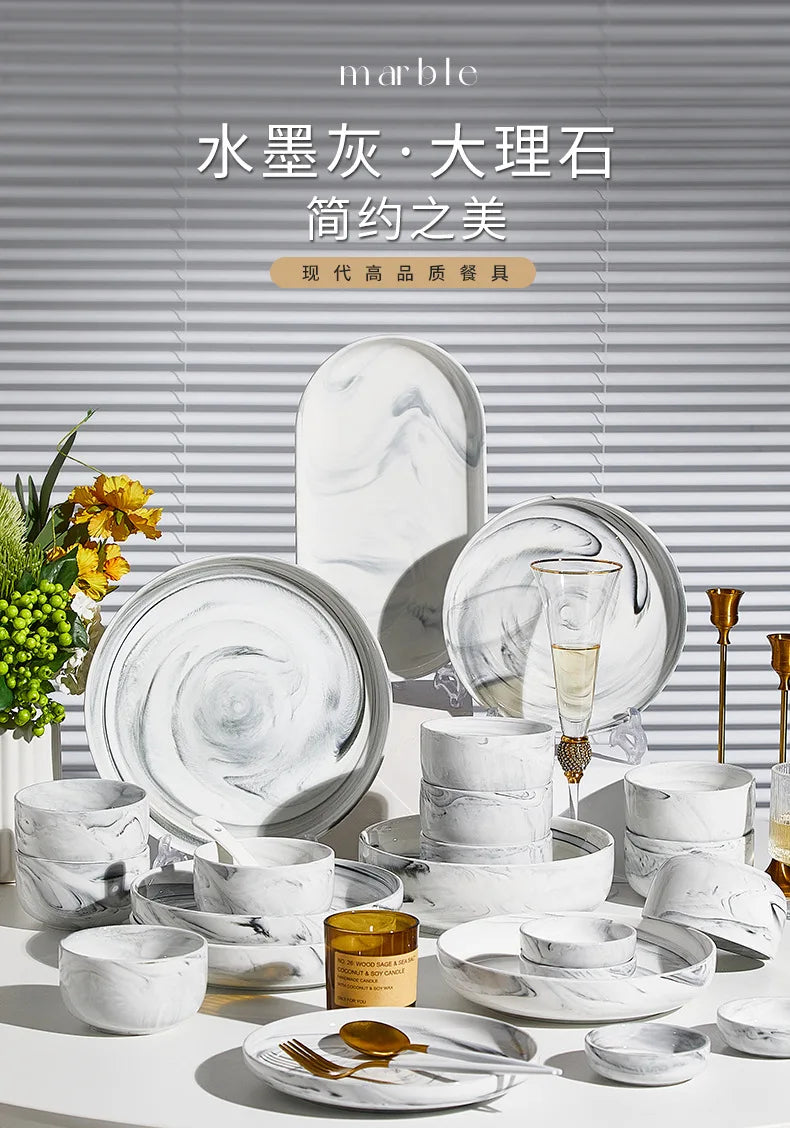 Household Nordic Marble Dibberware Set