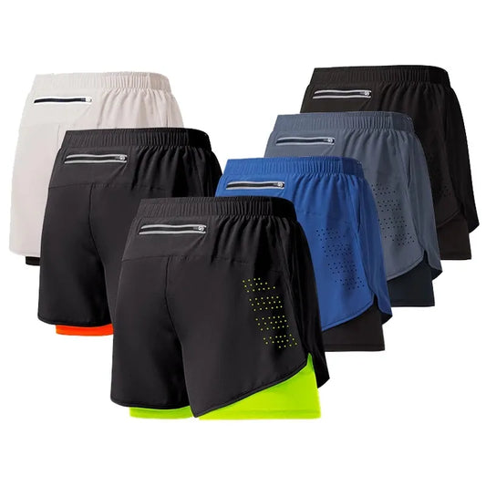 Short de course double couche noir pour hommes