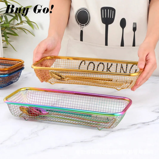 Blauer Abtropfkorb zur Aufbewahrung von Essstäbchen aus Edelstahl