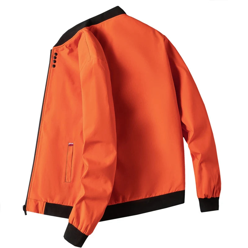 Veste coupe-vent zippée à col de baseball solide pour hommes