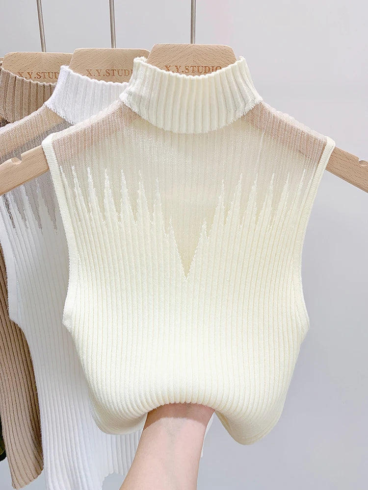 Women's Knitted Half Neck Sleeveless Vest