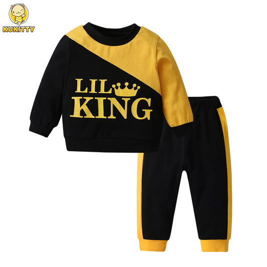 Crown Color Matching 2pcs Autumn Boys Long Sleeved - Pullover Baby Suit