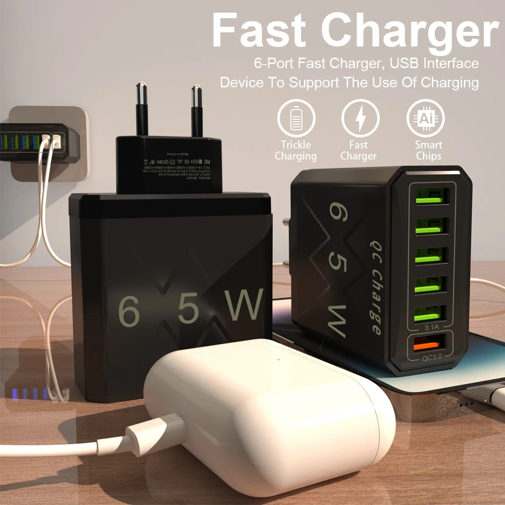 6-Port USB  Fast Charge for All Your Devices