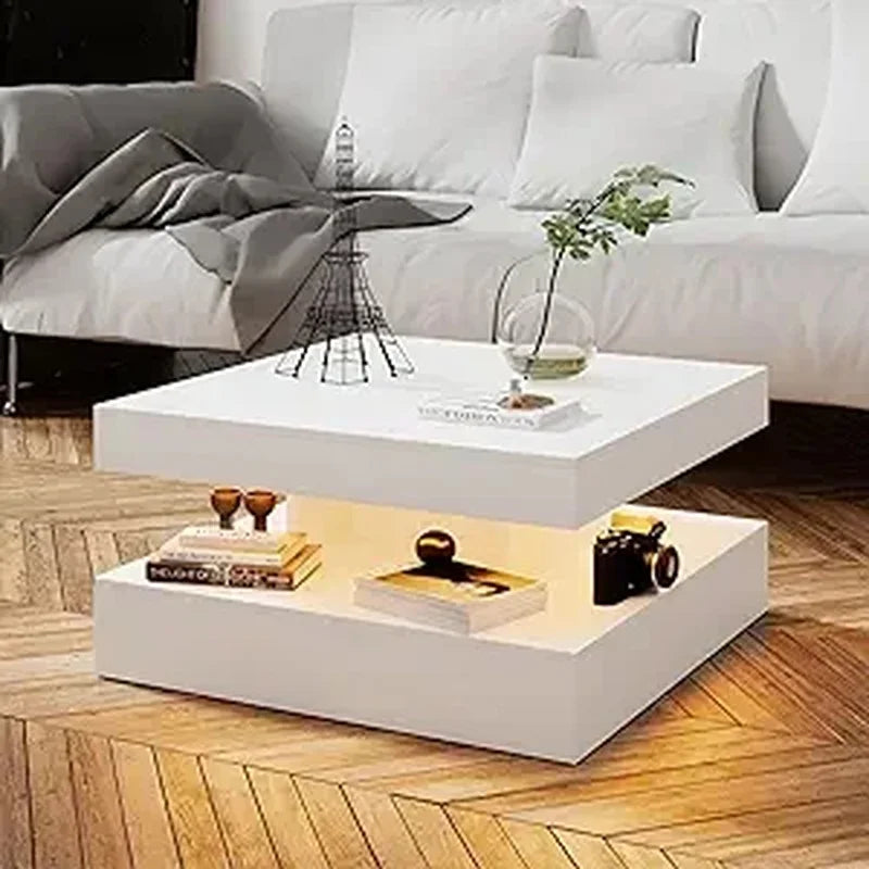 Coffee Table with Detachable Tray and Plug-in 16-color LED