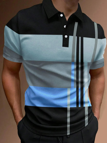 Herren Golf Stripe Poloshirt Lässiges Kurzarm-Poloshirt Einfarbiges Revers Mode Neues Business-Sport-T-Shirt Atmungsaktives Oberteil