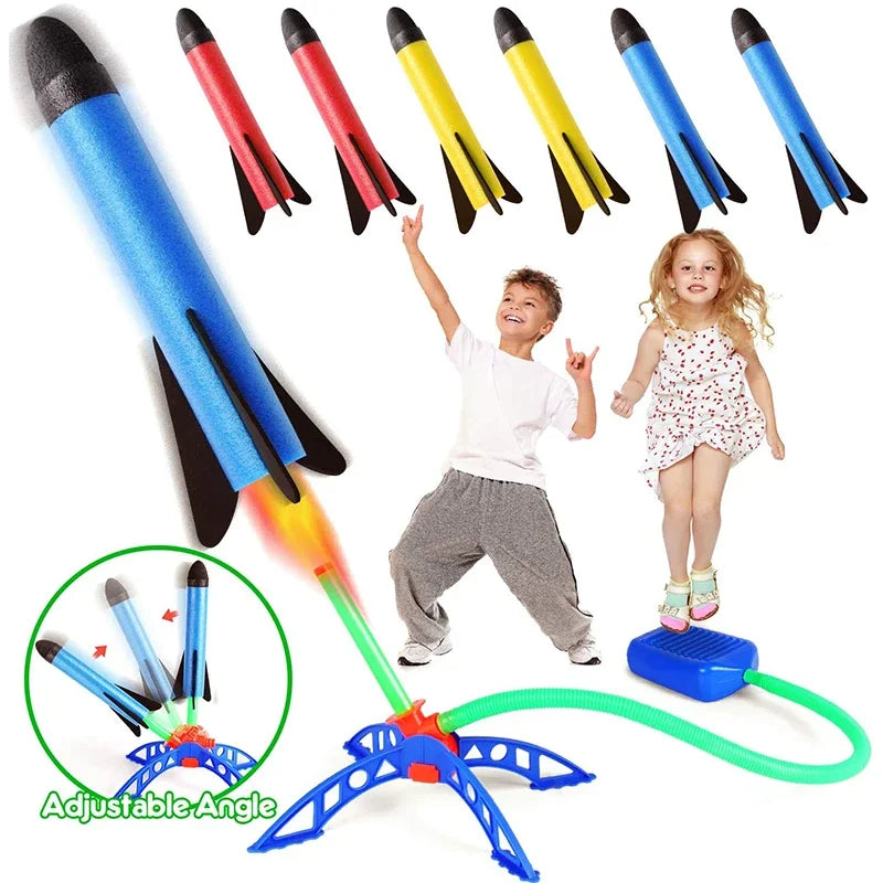 Kids Air-Powered Rocket Launcher - Foot Pump Soaring Toy