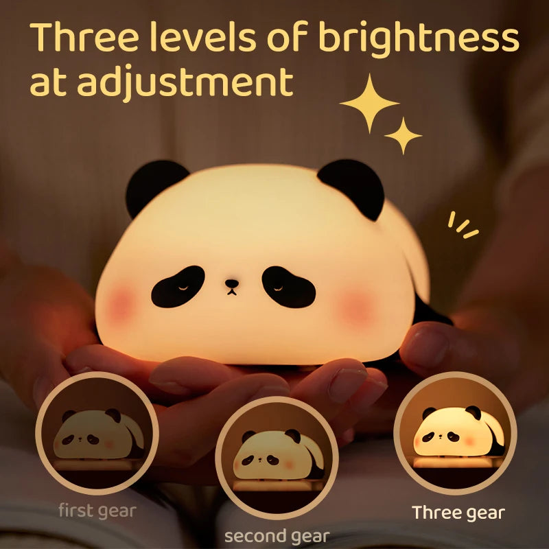 Veilleuse LED Panda rechargeable par USB - Contrôle tactile - Jolie lampe en silicone 