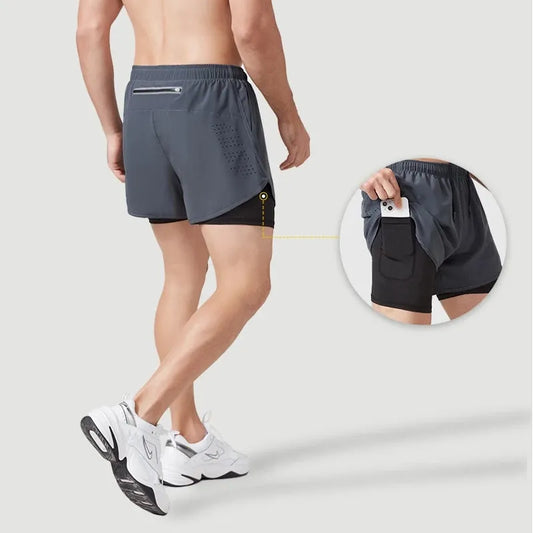 Short de course double couche noir pour hommes