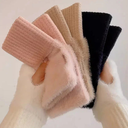 Gants d'hiver sans doigts en polaire de vison pour femmes 