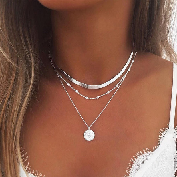 Elegant Three-Layer Silver Necklace