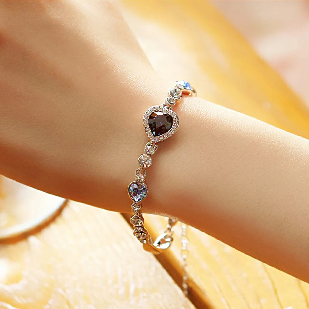 Blue Crystal Heart Bracelet for Women