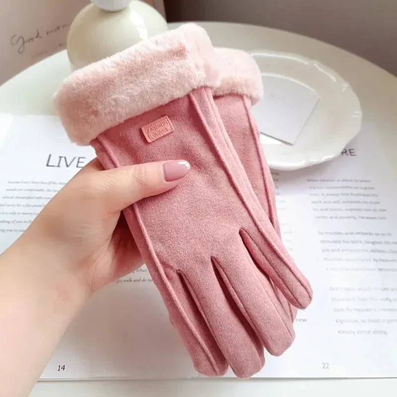 Women's Winter Suede Plush Gloves - Touchscreen Cycling & Driving Mittens