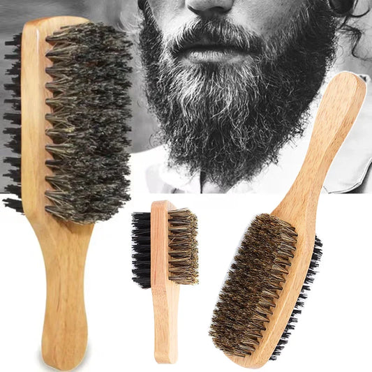 Soft Boar Bristle Beard Brush Set with Wooden Comb and Gift Bag