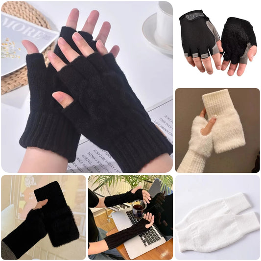 Women's & Men's Winter Half-Finger Gloves - Thickened