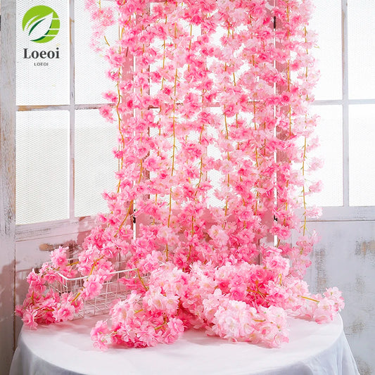 Guirlande de fleurs de cerisier roses de 180 cm - Fleurs de cerisier en soie suspendues 