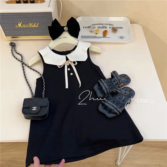 Baby Mädchen Sommerkleid Baumwolle Ärmellos Knotenschleife Kleid