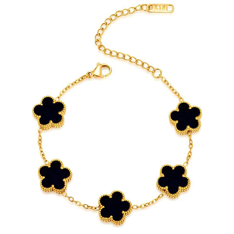 Collier Fleur Plaqué Or 14K - Pendentif Trèfle Double Face