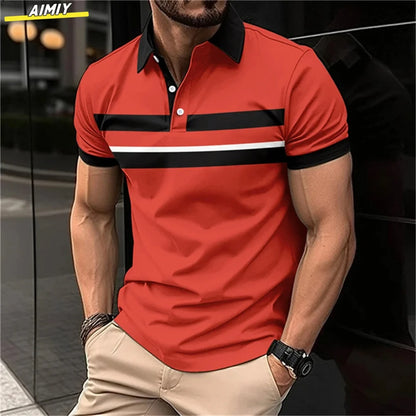 Herren Golf Stripe Poloshirt Lässiges Kurzarm-Poloshirt Einfarbiges Revers Mode Neues Business-Sport-T-Shirt Atmungsaktives Oberteil