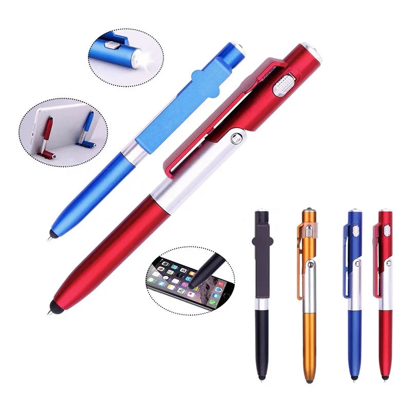 4-in-1 Multifunction Ballpoint Pen - LED Light/Foldable Phone Holder