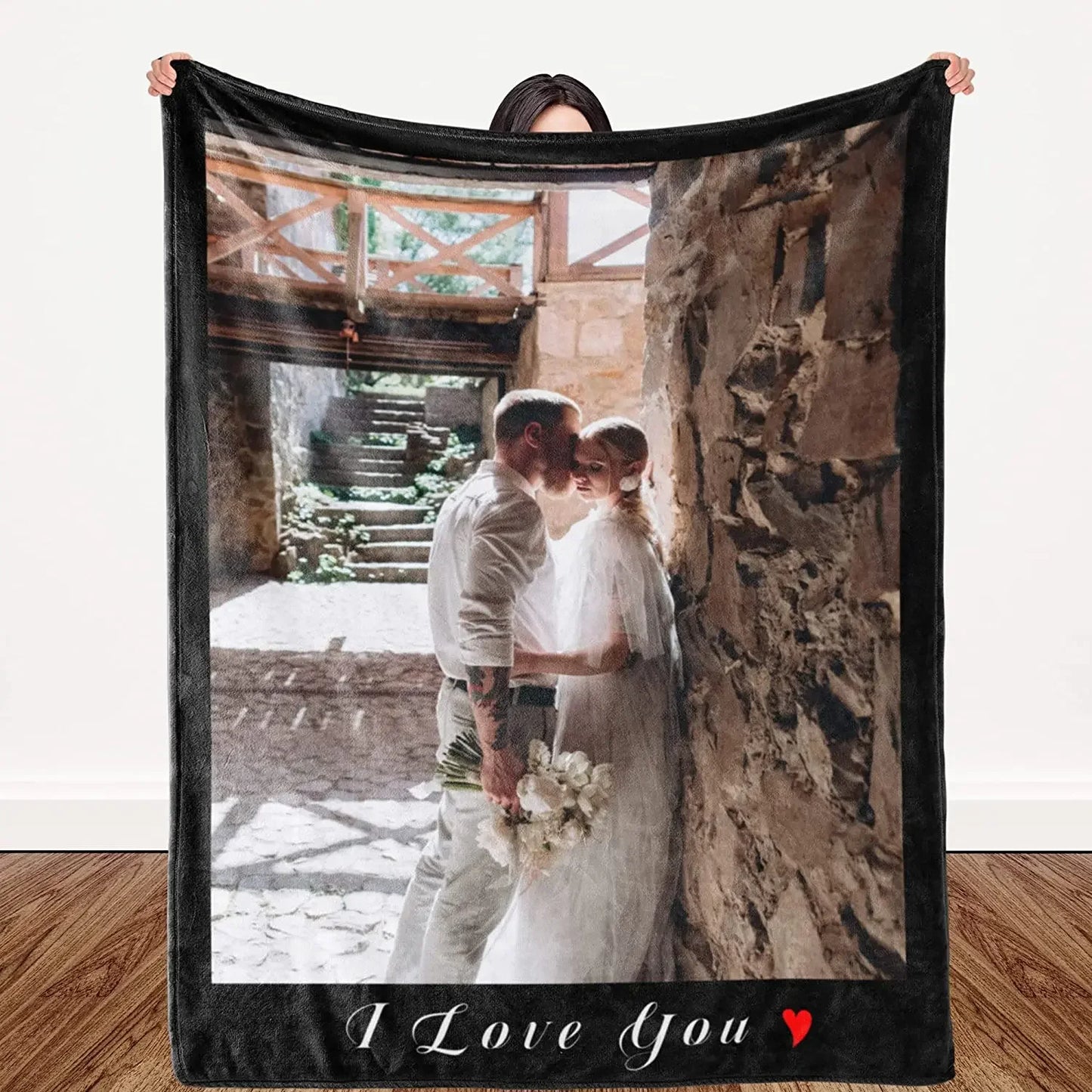 I Love You Custom Blanket with Photo Collage Text Picture Throw Blanket Valentine's Day Birthday Gift