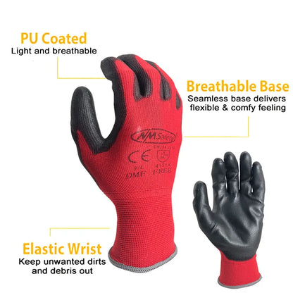 12 Pairs CE Certified Work Gloves - Durable & Protective