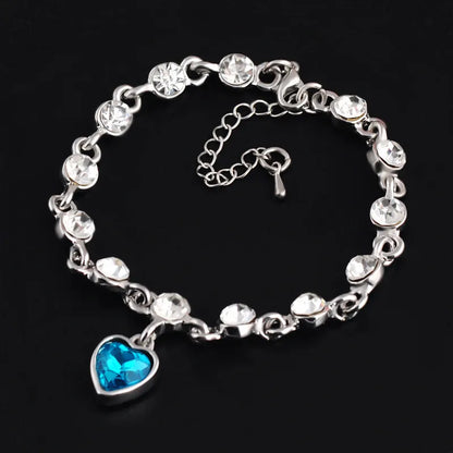 Bracelet coeur en cristal bleu pour femme