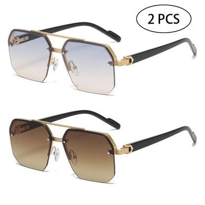 Doppelsteg-Sonnenbrille mit quadratischem Rahmen und Polygon-Muster für Damen