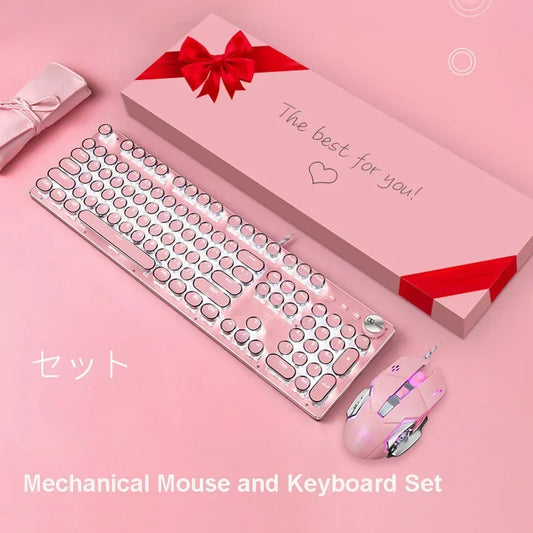 Ensemble clavier et souris mécaniques roses